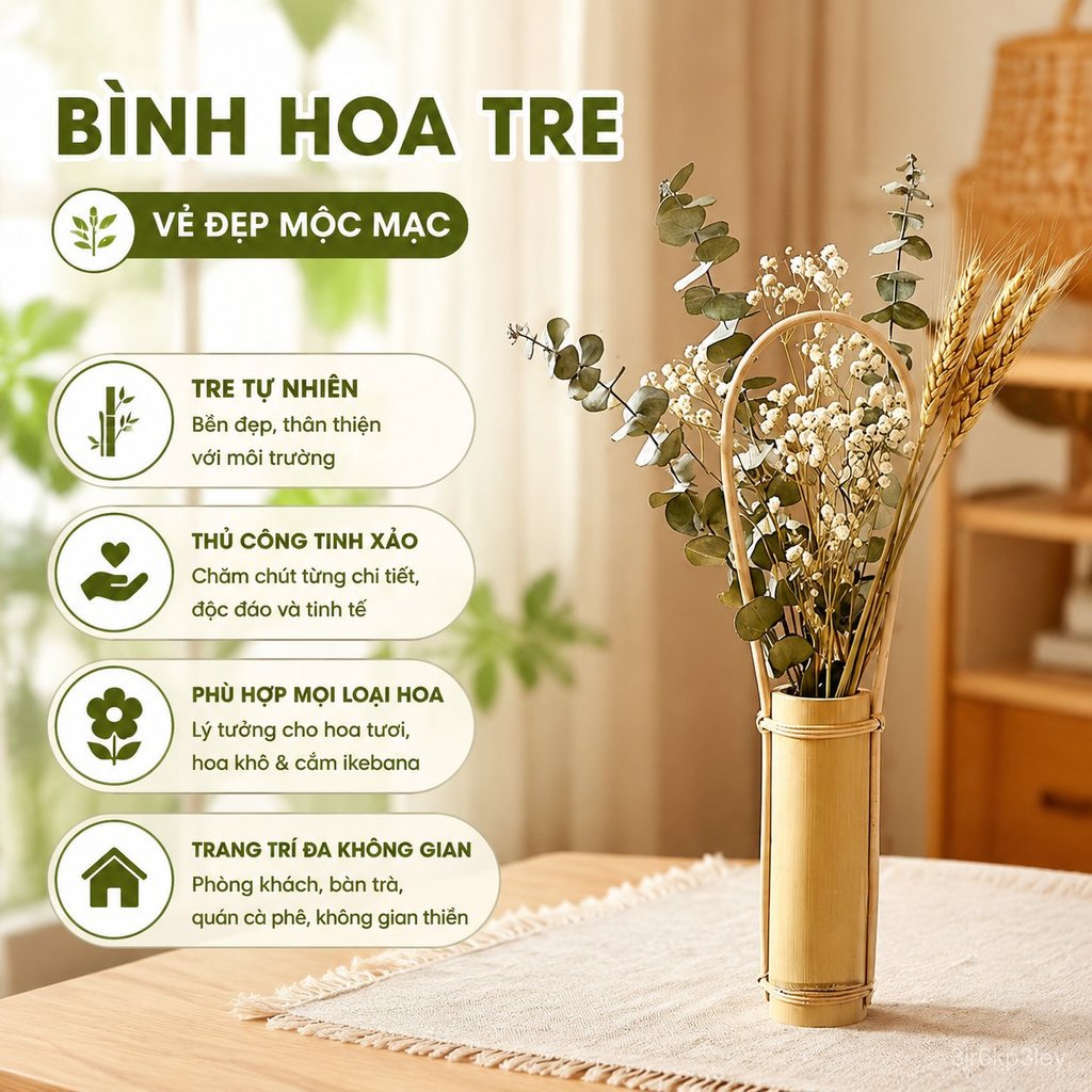 Ống cắm hoa tre nguyên chất phong cách Nhật, giỏ hoa trúc cắm hoa tươi khô, nghệ thuật cắm hoa Ikeba