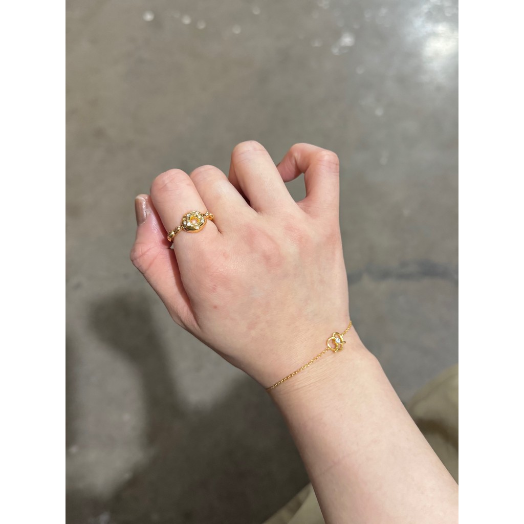 Bagel Bagel Nhẫn Bagel Hey Hey 24k Phiên bản cổ điển Có thể điều chỉnh Mở Zircon Gold Niche