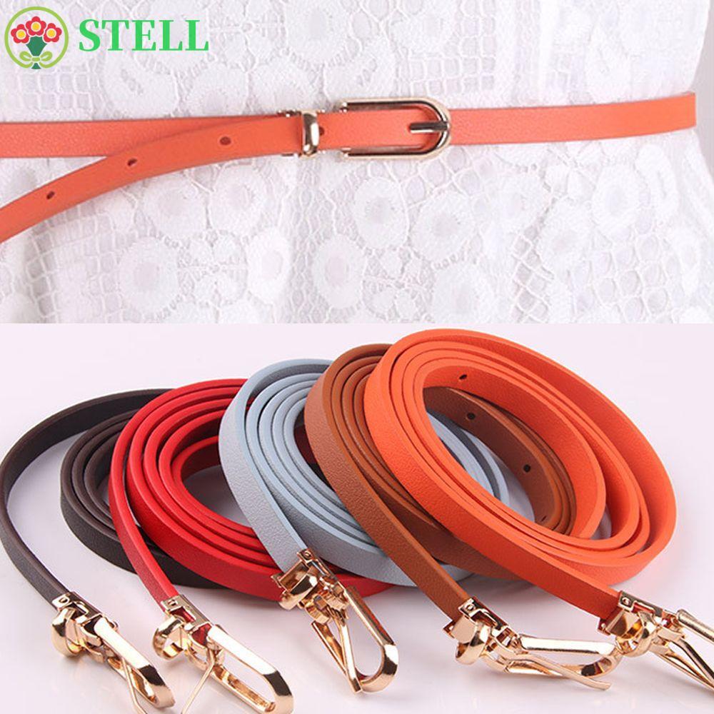 STELL Dây thắt lưng mỏng có thể điều chỉnh Skinny Women Candy Color Fashion Pu Leather Belt