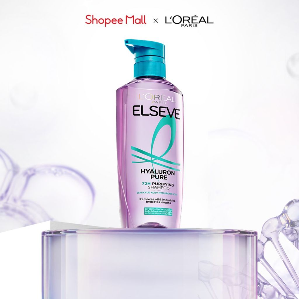 Dầu gội nhẹ bồng mái tóc 72H Elseve HA Pure cho da đầu dầu hoặc Moist cho da đầu khô 620ML