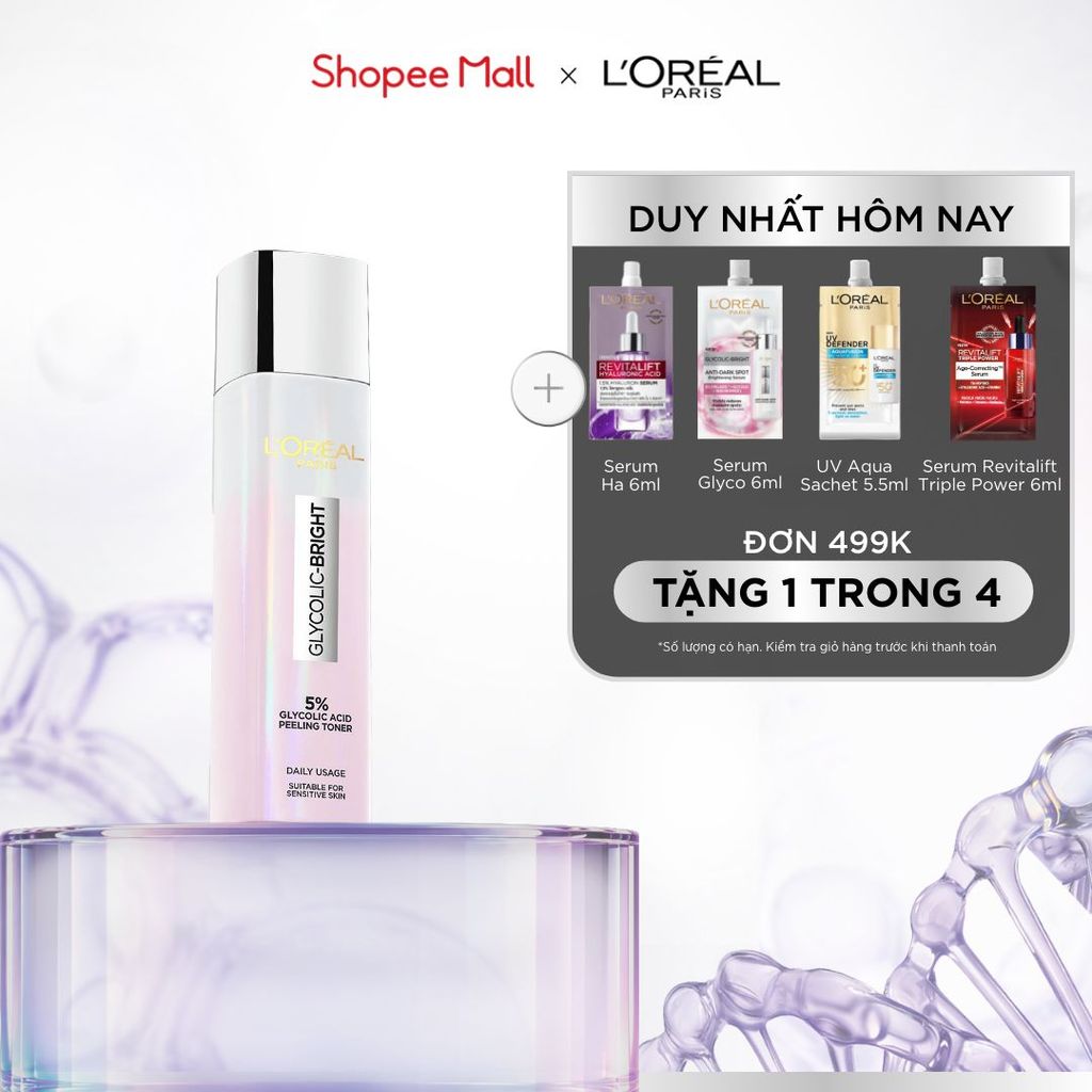 Nước Dưỡng Thúc Đẩy Tái Tạo Da, Làn Da Trông Sáng Và Căng Mịn L’Oreal Paris Glycolic Bright Peeling Toner 128Ml