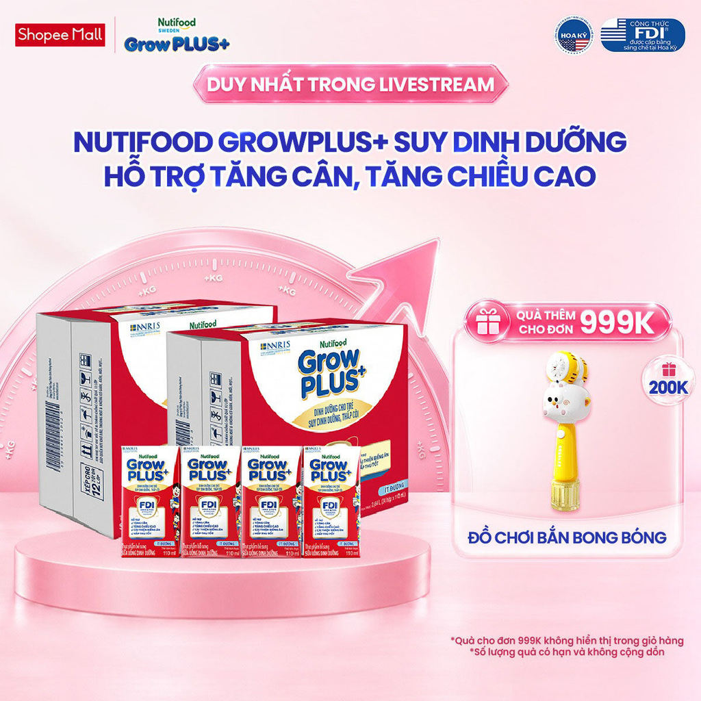 Thùng SBPS Nutifood GrowPLUS+ ít đường Suy Dinh Dưỡng (48 x 110ml) (Bao bì tùy…
