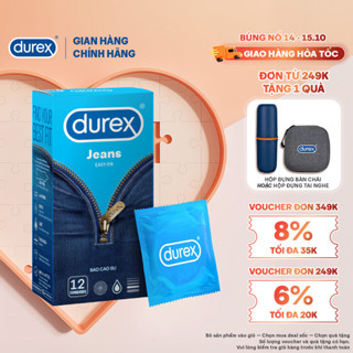 [MỚI] Bao cao su Durex Jeans cơ bản, bôi trơn, size 52.5mm, hộp 12 bao