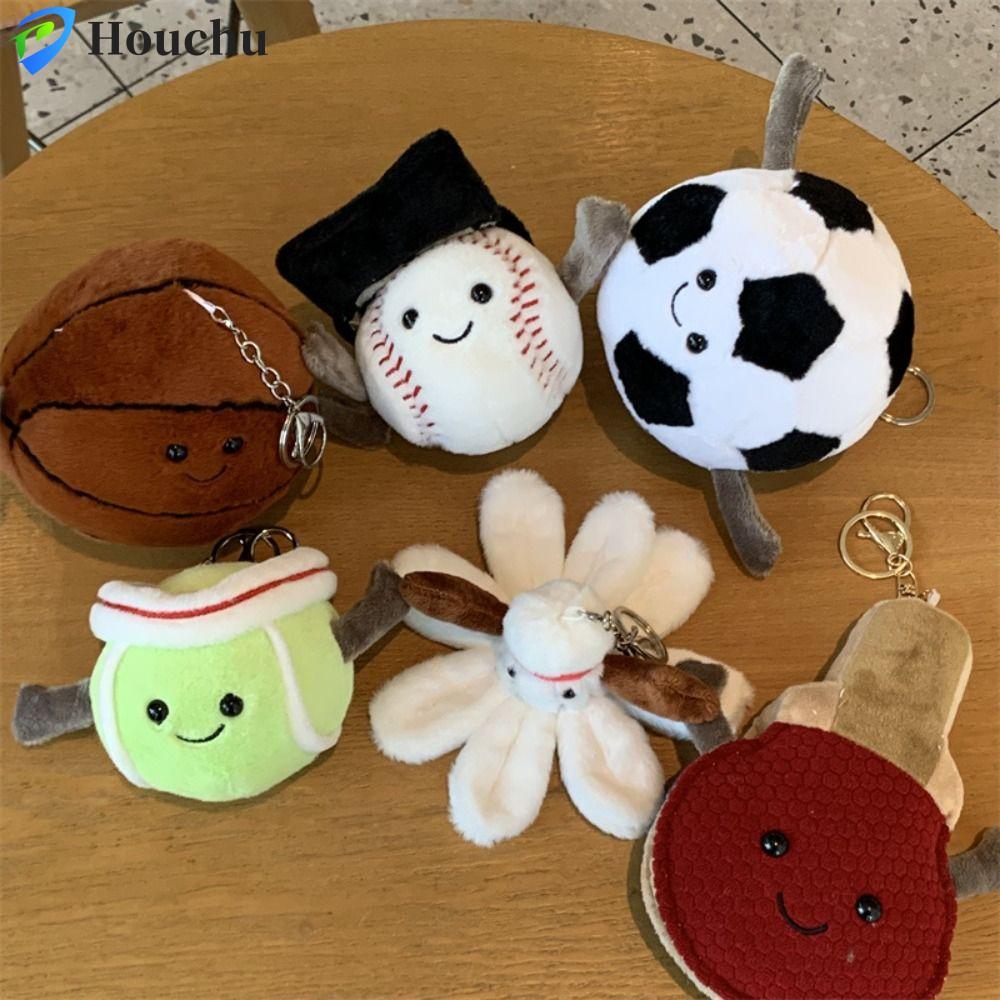 HOUCHU Jellycat Túi Mặt Dây Chuyền, Bóng Chày Tennis Bóng Rổ Sang Trọng Móc Khóa, Bóng Chuyền Thời T
