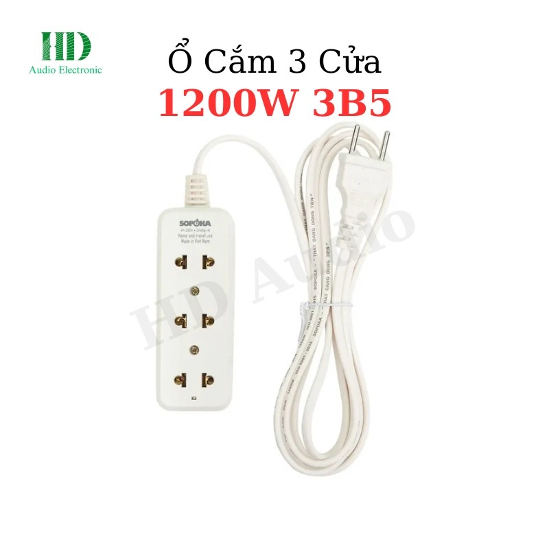 Ổ Cắm 3 Cửa 1200W 3B5 Thiết Kế Gọn Gàng An Toàn Tiện Dụng - LinhKien HD audio
