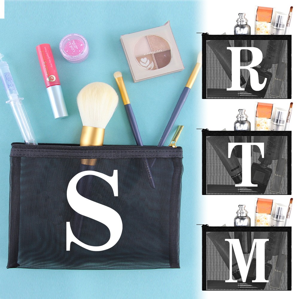 Mesh Cosmetic Bag Female Make Up Pouch Travel Wash Storage Bags Portable Cosmetic Organizer White Se