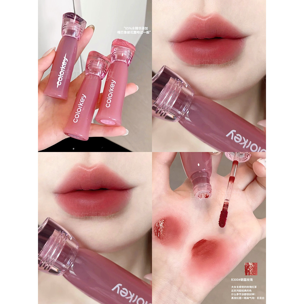 Colorkey Colorkey Water Mist Lip Gloss Nâng cấp r300 Rose Lip Gloss Matte Matte Whiteing Non-Stick C