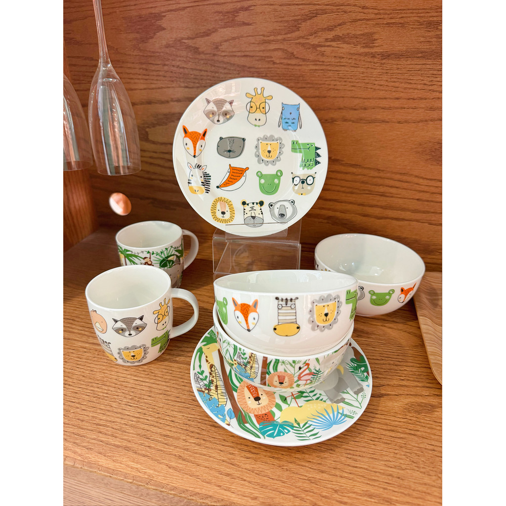 NITORI NITORI Hoạt Hình Rừng Động Vật Underglaze Màu Trẻ Em Bộ Đồ Ăn Cốc Uống Bát Cơm Đĩa