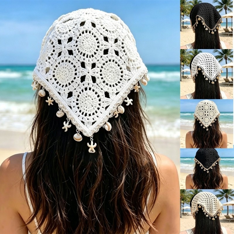 Kiss Crochet Head Covering with Shell Trim cho kỳ nghỉ và trang phục hàng ngày