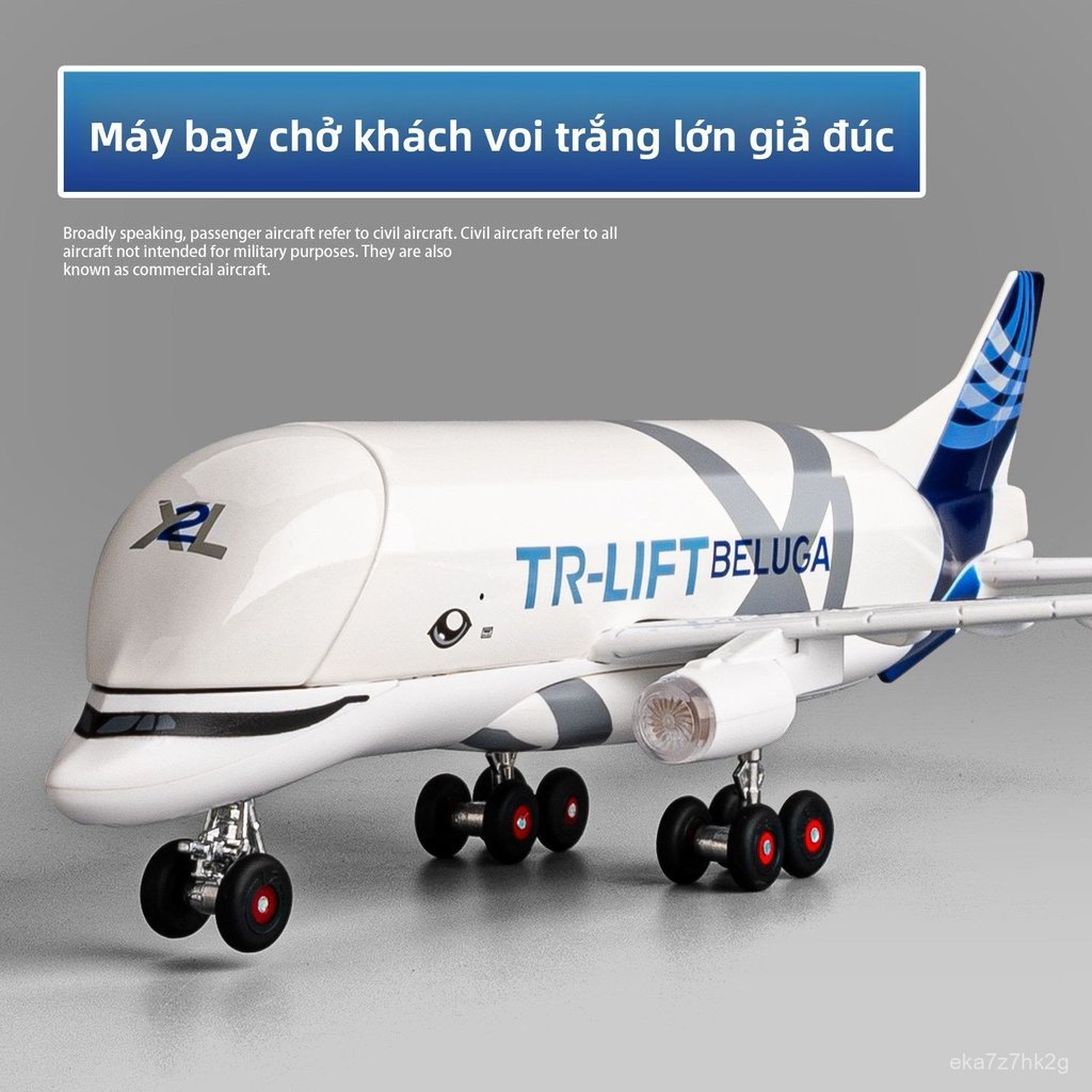 Mô hình máy bay Airbus Beluga cá voi trắng hợp kim chạy đà có đèn nhạc mô phỏng hàng không đồ chơi q