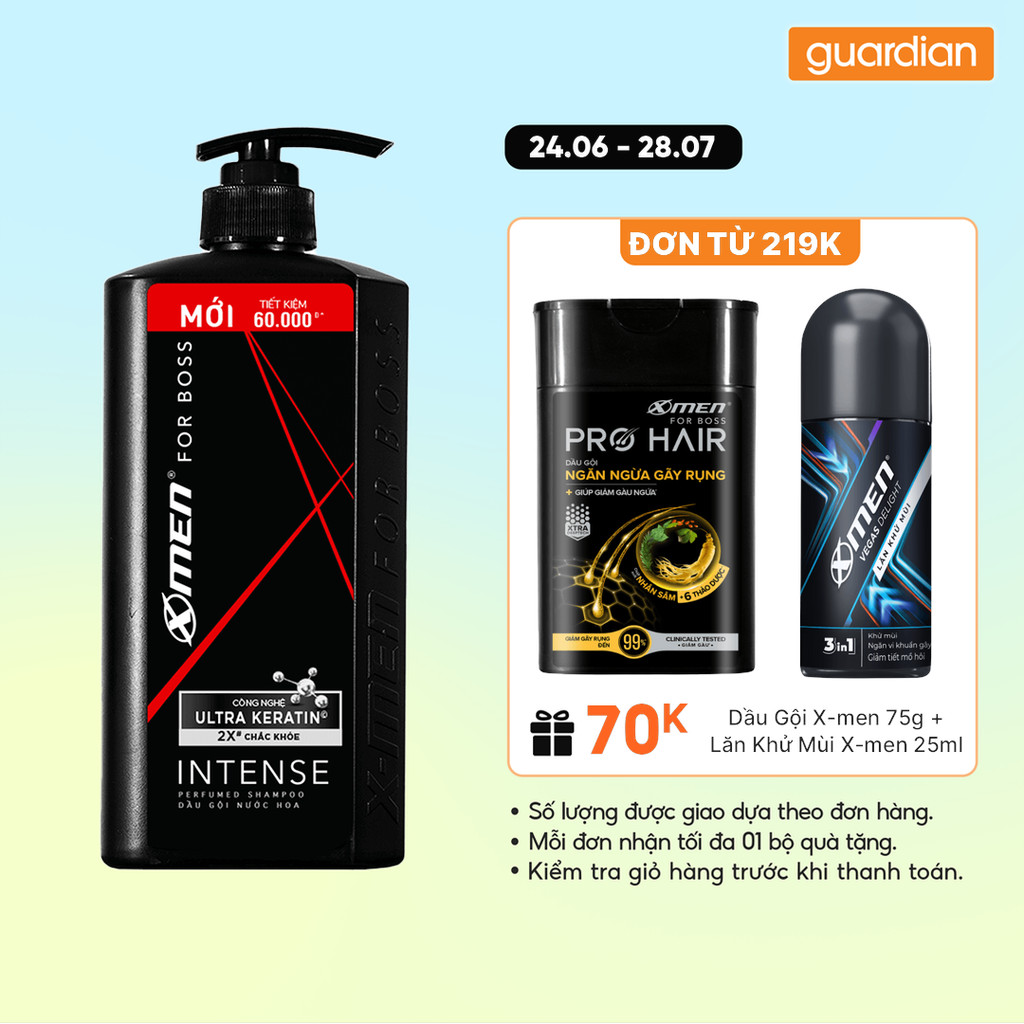 Dầu Gội Nước Hoa X-Men For Boss Intense Keratin Hương Trầm Nội Lực 650Gr