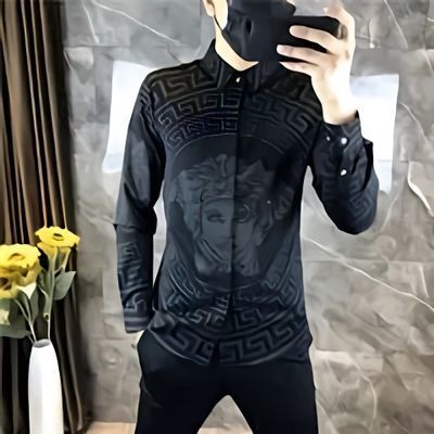Light Business Noble Dark Pattern Áo sơ mi nam Satin mượt mà dài tay ve áo trang trọng mặc áo sơ mi 