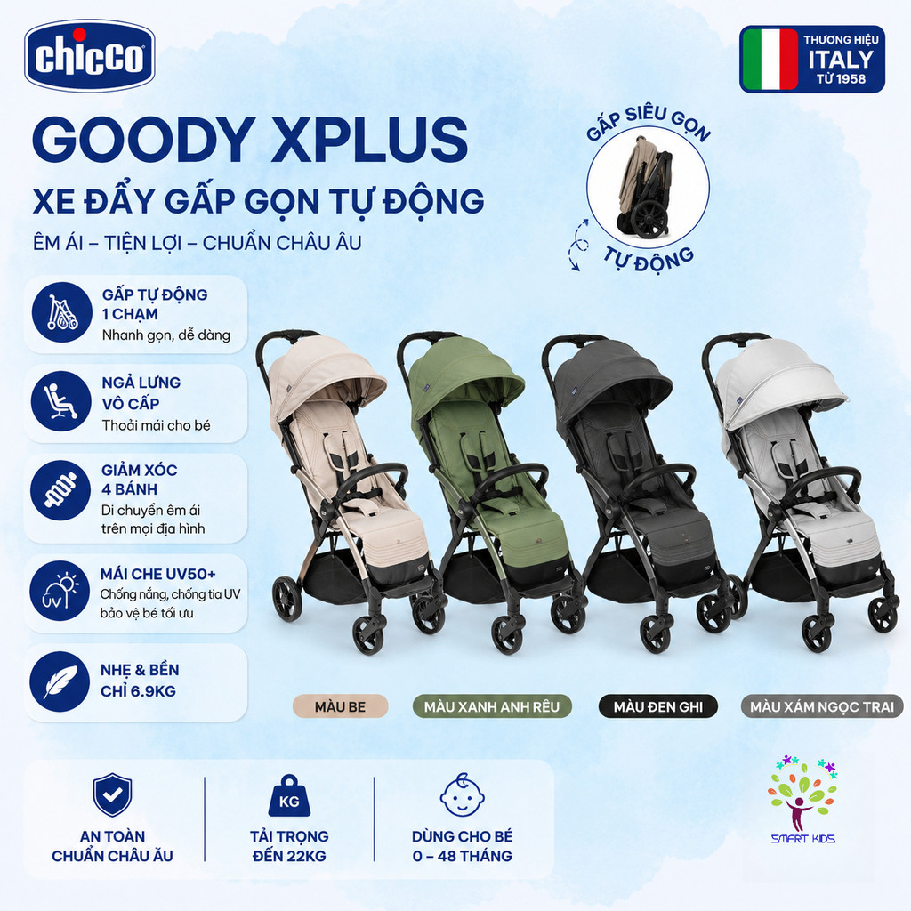 Xe đẩy gấp gọn Chicco Goody Xplus dành cho bé sơ sinh đến 22kg