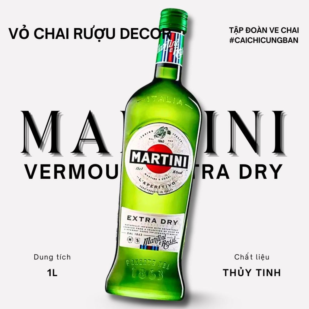 [DECOR] Vỏ chai đựng rượu đẹp Martini Vermouth Extra Dry decor phòng ngủ, decor bàn làm việc độc lạ