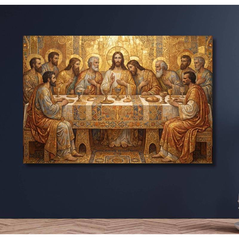 The Last Supper Byzantine Style Canvas Wall Art, Religious Christian Art Print