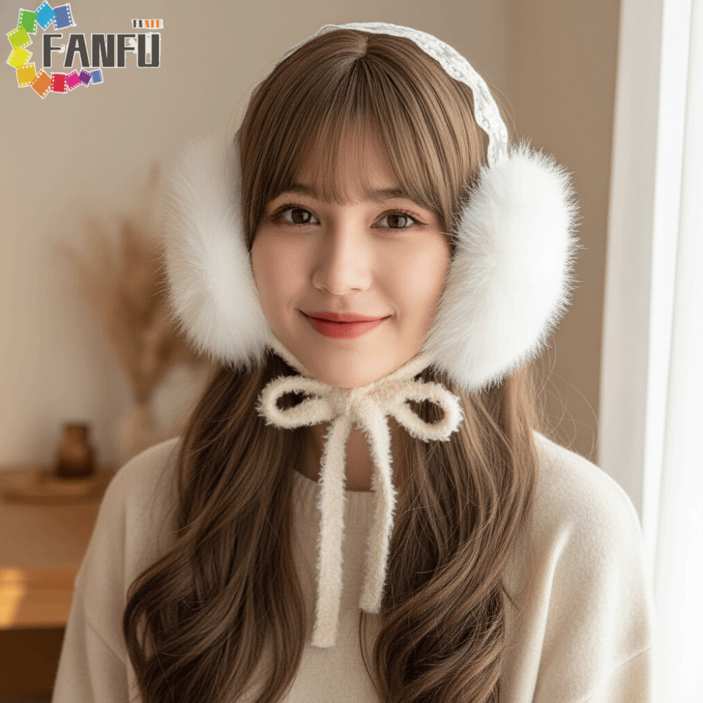 FANFUZOUZU Bịt Tai Mùa Đông, Mũ JK Chống Lạnh Ren Sang Trọng Bịt Tai, Thoải Mái Chống Gió Giữ Ấm Ear
