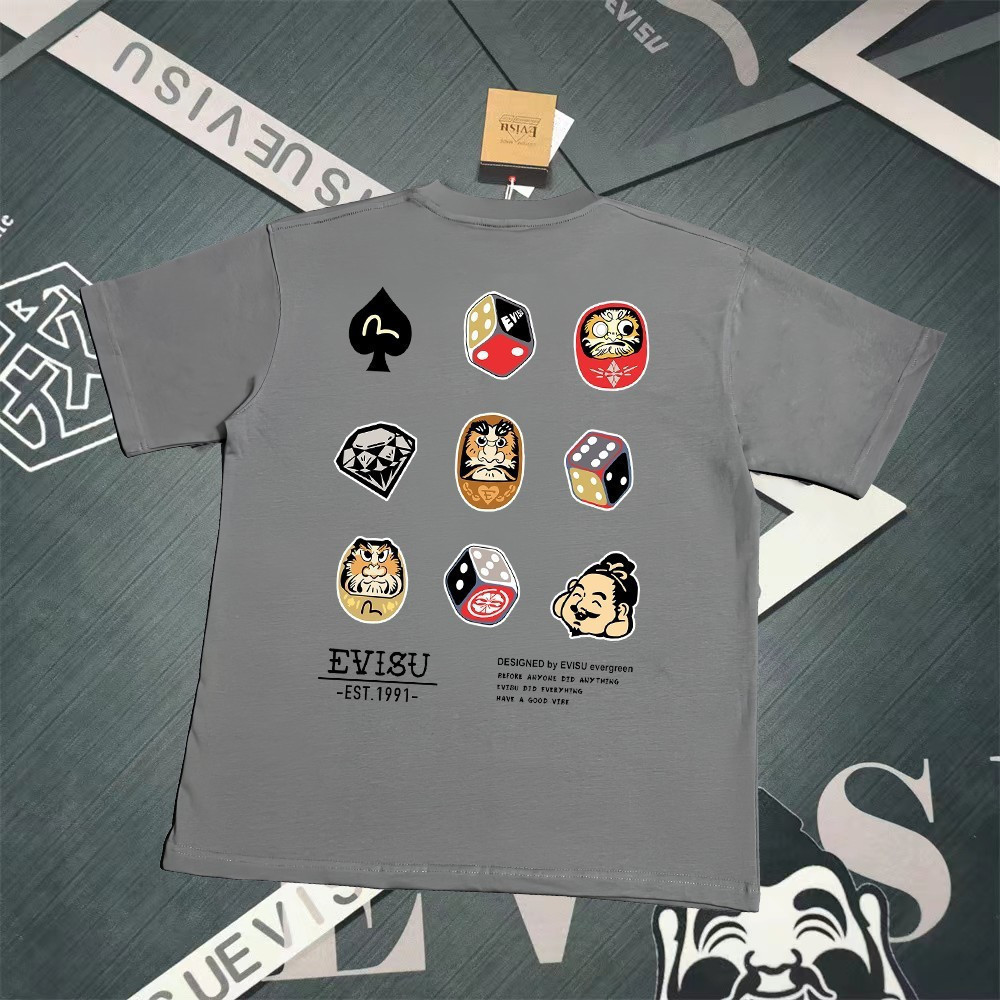 Evisu / Fúshén / 6XL / 2026 Áo thun nam tay ngắn cổ tròn, bản cặp đôi, thiết kế gốc size lớn, dày dặ