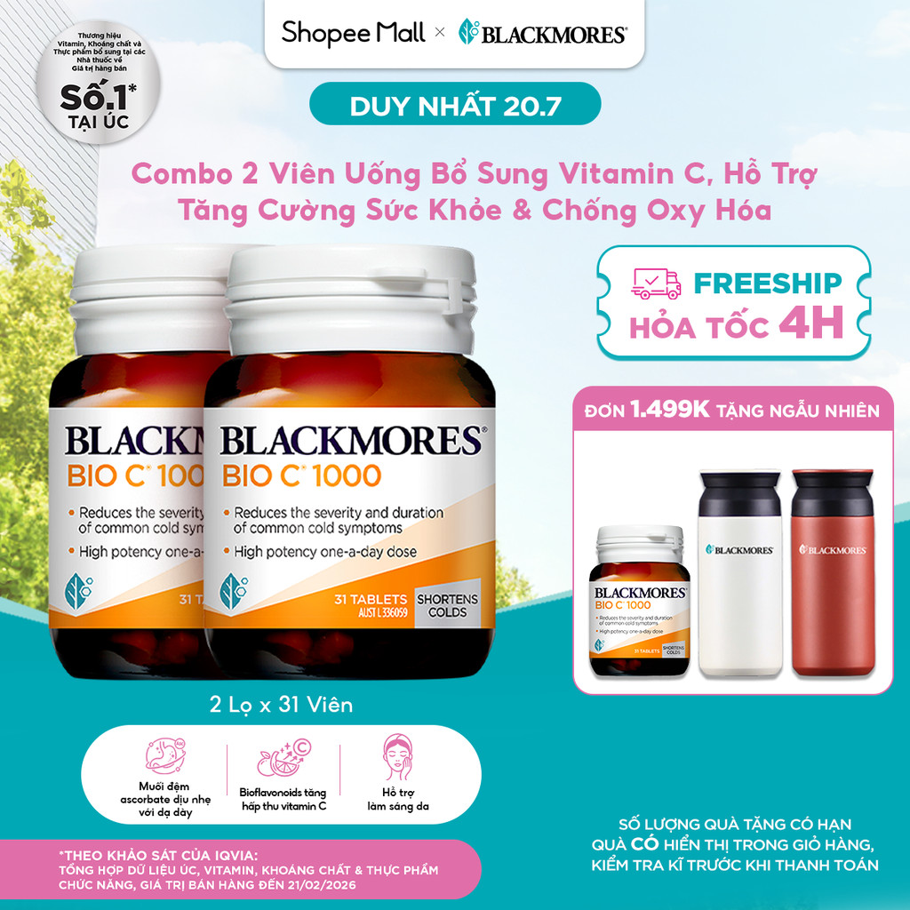 Combo 2 Viên Uống Bổ Sung Vitamin C Blackmores Bio C 1000mg 31 Viên/Lọ