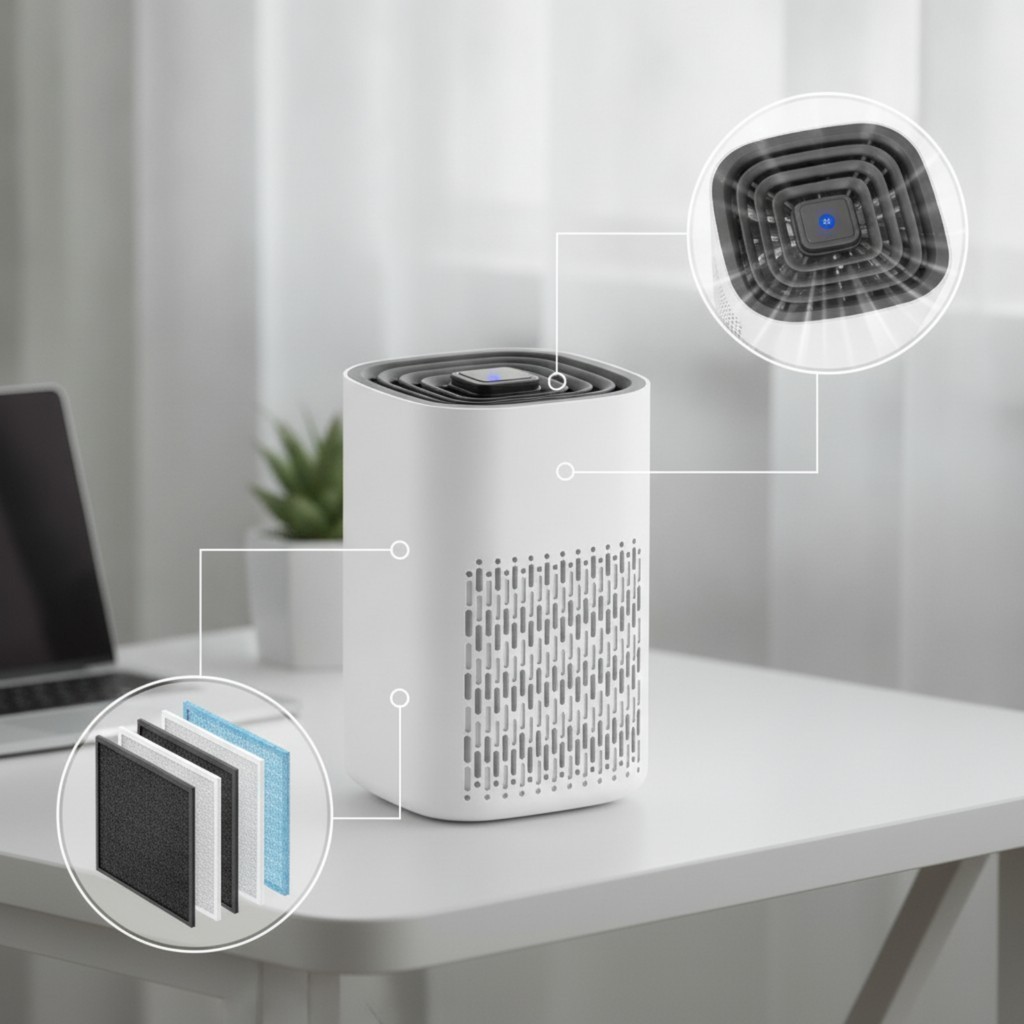 Máy lọc không khí để bàn Thiết bị máy lọc không khí nhỏ gọn Loại bỏ mùi khói cho văn phòng, phòng ng