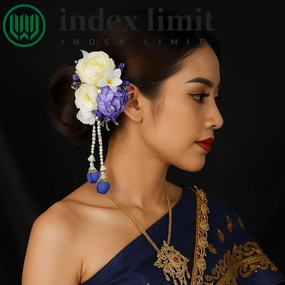 INDEX GIỚI HẠN Kẹp tóc hoa có tua rua, Lược chải tóc hoa Tulip phong cách Thái Lan ngọt ngào, Phụ ki