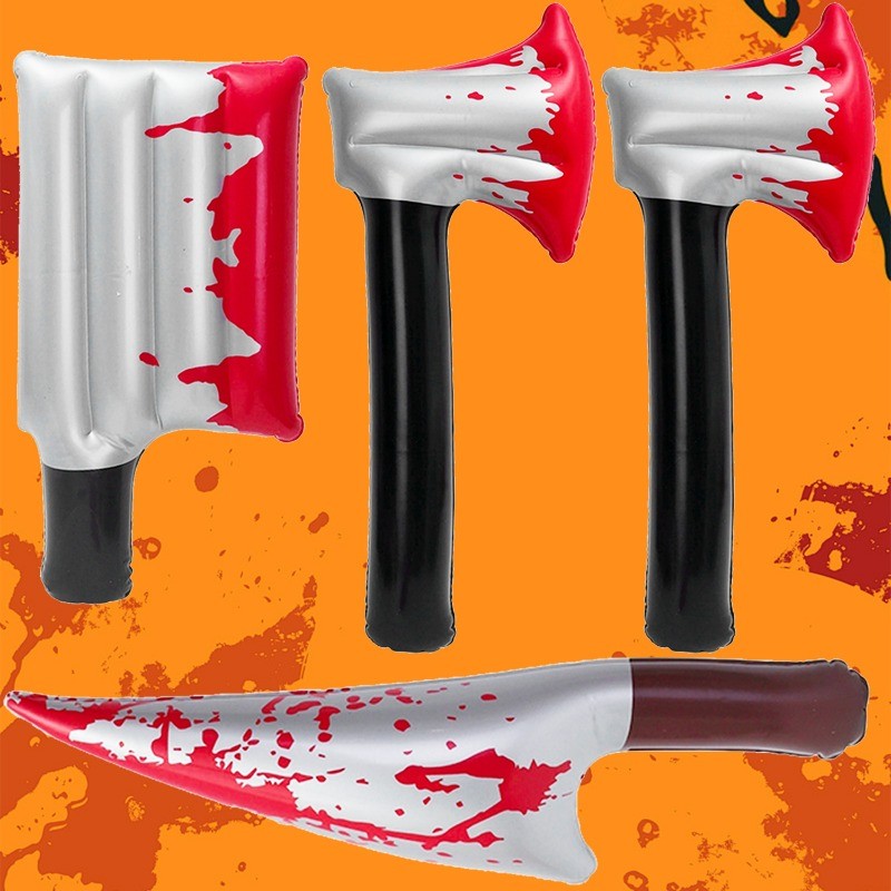 Halloween PVC Bơm Hơi Giả Dao Chống Đỡ Thực Tế Axe Dao Prank Đồ Chơi Dao Đẫm Máu Tiệc Halloween Quà 