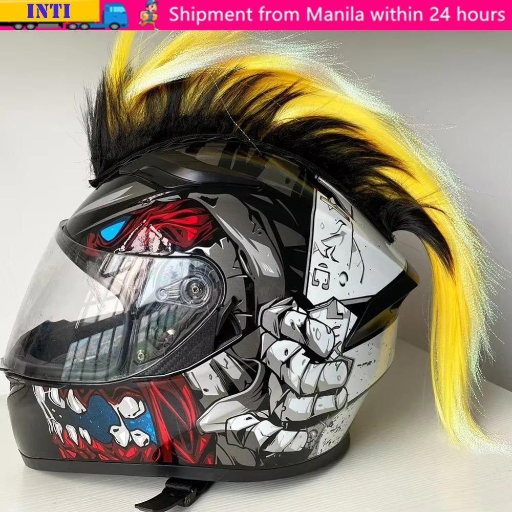 Trang trí mũ bảo hiểm xe máy INTI, Bộ tóc giả mũ bảo hiểm Mohawk phong cách Punk đa năng, có nhãn dá