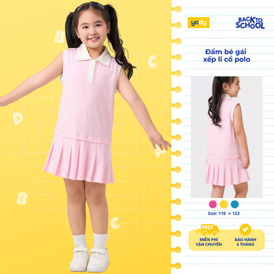 Đầm bé gái YODY váy xếp ly dáng suông, cổ polo, vải cotton thoáng mát GCDR26S002