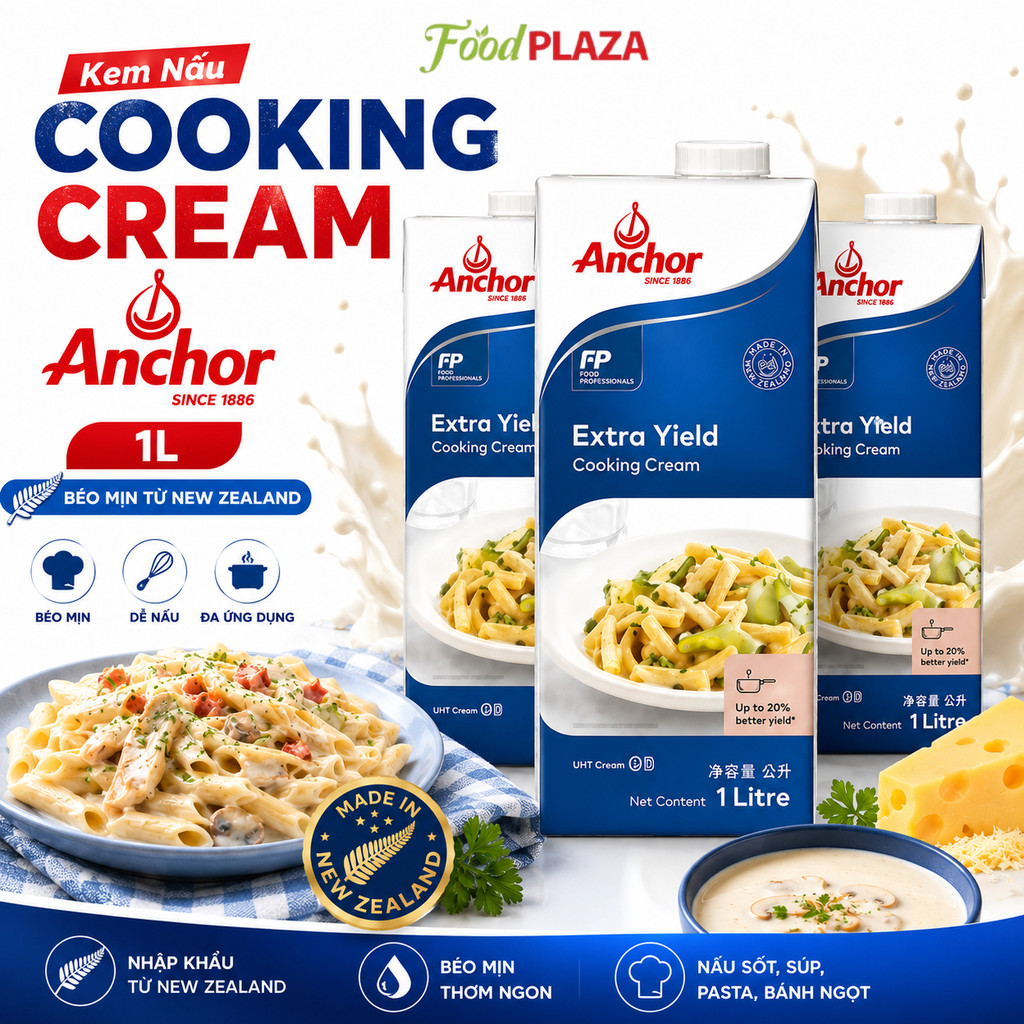 (Hỏa Tốc) Kem Nấu Cooking Cream Anchor 1L Béo Mịn Từ New Zealand