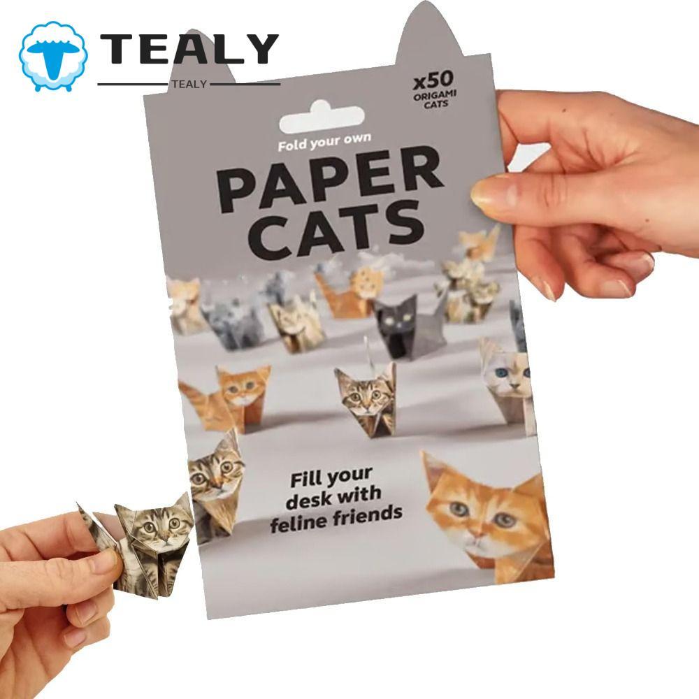 TEALYMY DIY Paper Cats Kit, Trang trí bàn làm việc thủ công Mèo con dễ thương Origami Papercraft Kit