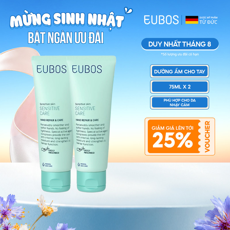 Combo 2 Kem Dưỡng Da Tay và Móng EUBOS Giúp Mềm Mịn, Dưỡng Ẩm An Toàn Cho Da Nhạy Cảm Tuýp 75ml