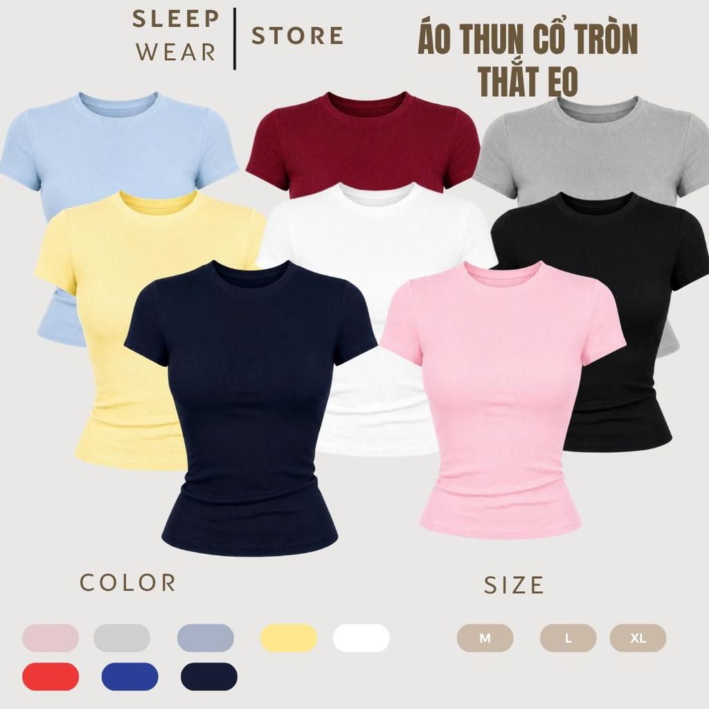 Áo ôm body cổ tròn tay ngắn chất cotton mịn dễ phối, co giãn 4ch.