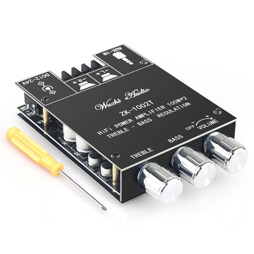 Bo mạch khuếch đại Bluetooth ZK-1002T 200W, nguồn điện DC 9-24V, có cổng vào BT và AUX, bo mạch AMP 