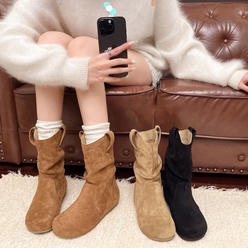 Meradian Brown Martin Boots Nữ 2025 Phong Cách Mới Mùa Hè Giày Retro Flat Western Super Hot Pile Boo