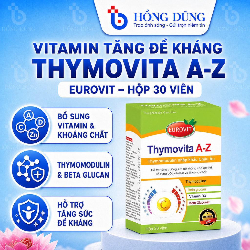 Vitamin Tổng Hợp Eurovit Thymovita A-Z Hỗ Trợ Nâng Cao Sức Đề Kháng 30 Viên/Hộp