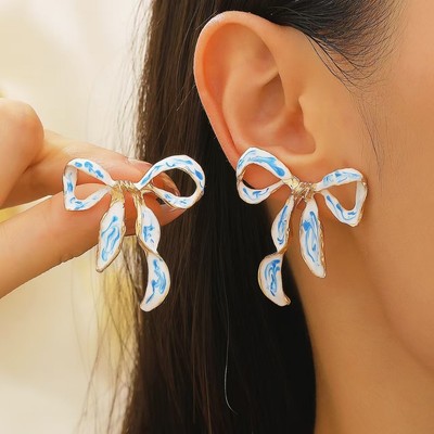 Pinkdudu Nơ Men Thả Bông Tai Vintage Sứ Phong Cách Dangles Handmade Nghệ Thuật Trang Sức Cho Nữ PD2654