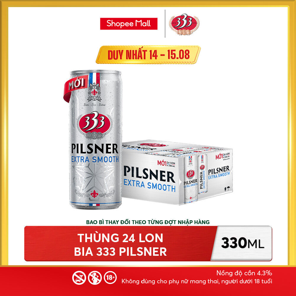 Nồng độ cồn 4.3% - Thùng 24 Bia 333 Pilsner 330ml