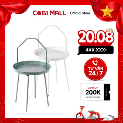 Bàn Trà Café Tròn Cao Cấp Có Tay Cầm, Không Gỉ 2 Màu Olivine/ Gardenia Cho Phòng Khách, Quán Cafe - Cobi Home