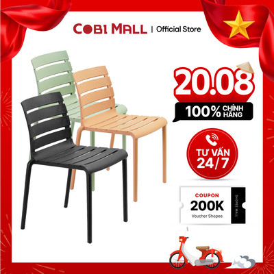 Ghế Nhựa Đúc Liền Khối, Lưng Tựa 4 Thanh Nhẹ Bền, Màu Đen - Cobi Home