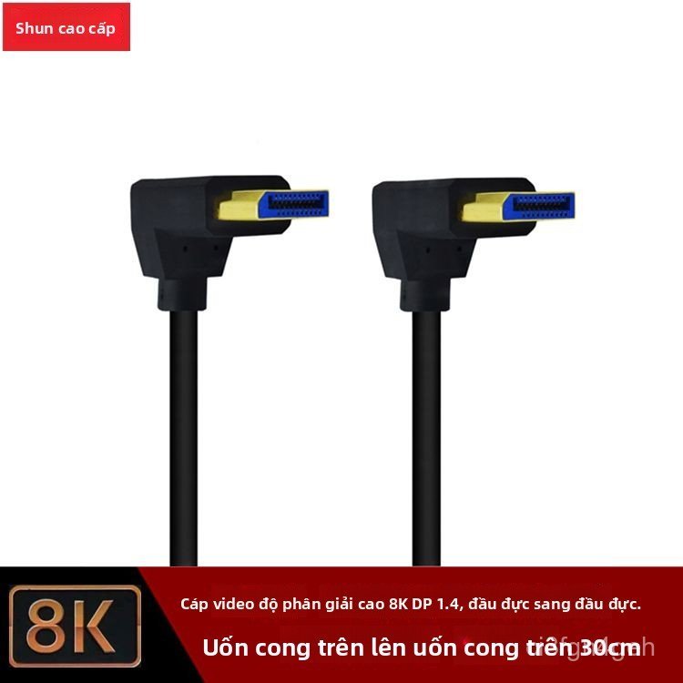 Cáp DP.4 HD 8K 60Hz đầu bẻ góc 90 độ hai chiều hỗ trợ kết nối video máy tính chất lượng cao
