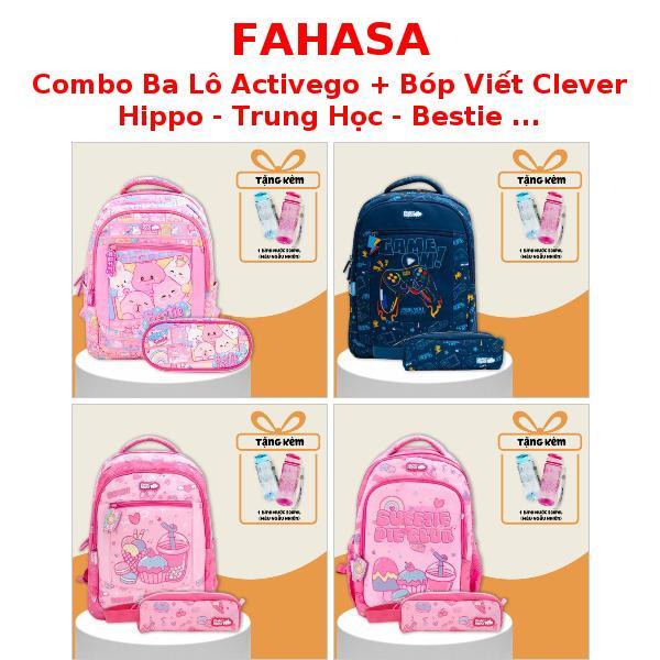 Combo Ba Lô Activego + Bóp Viết Clever Hippo - Trung Học - Bestie Forever/Game On... (Tặng Kèm Bình 