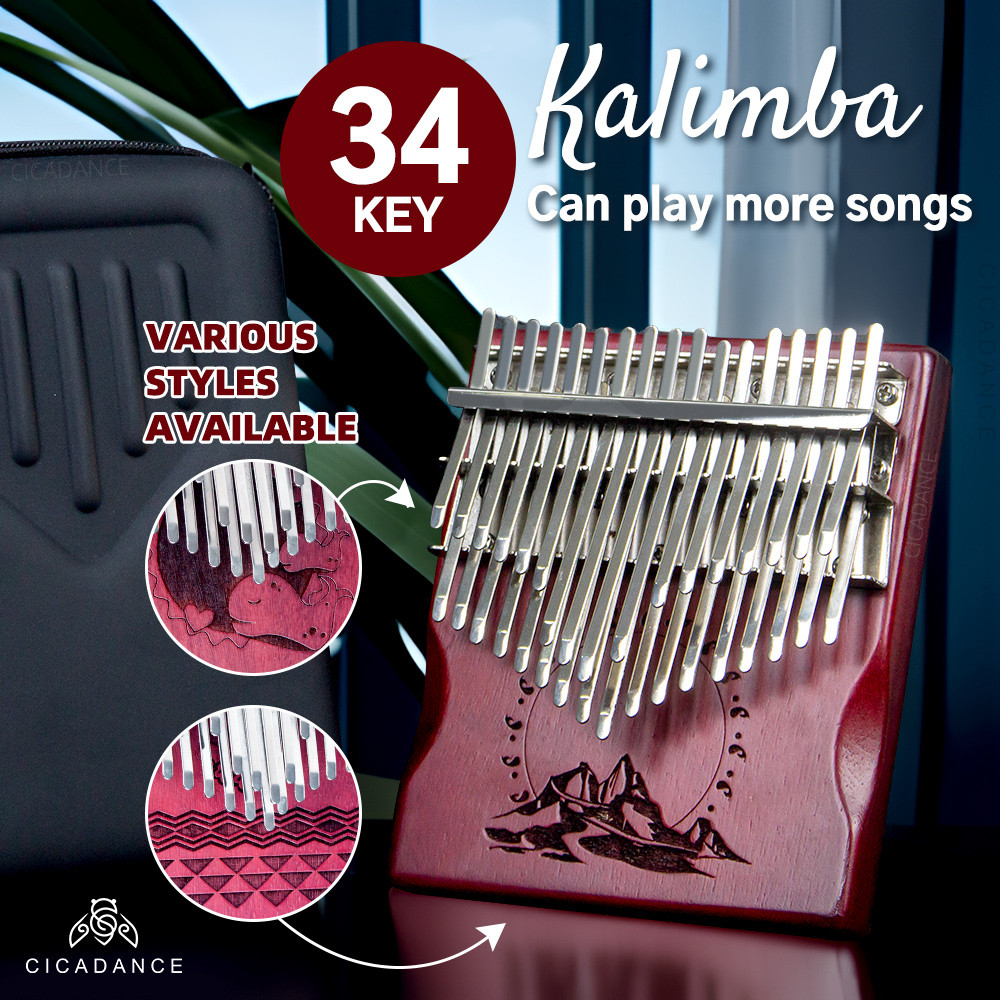 [Bàn phím đôi] Nâng cấp 34 phím Kalimba Mahogany Wood Thumb Piano Acoustic Finger Piano Nhạc cụ pian