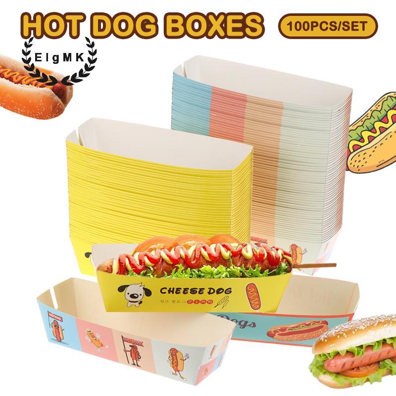 [ElgMK] 100 Khay Nửa Dài / Hotdog Không Lạnh Có Thiết Kế In Hình Hotdog Sandwich Khay Ăn Chó Nóng Kh
