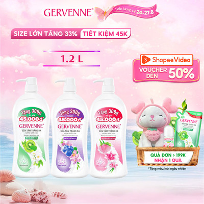 [TẶNG 33% DUNG TÍCH] Sữa tắm trắng da hương nước hoa Gervenne 1.2L/chai (3 mùi)