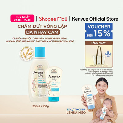 Bộ Sữa tắm Gội Toàn Thân Aveeno Baby và Sữa Dưỡng Ẩm Hằng Ngày Cho Bé Daily Moisture Lotion (lotion 100g & wash 236ml)
