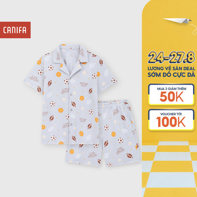 Bộ quần áo bé trai CANIFA bộ pyjama cộc tay quần short chất cotton 100% mềm mịn thoáng mát 2LS26S006