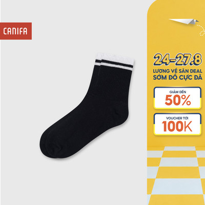 Tất nữ CANIFA cổ cao họa tiết kẻ thể thao chất cotton pha mềm mại thoáng khí 6AK26A001