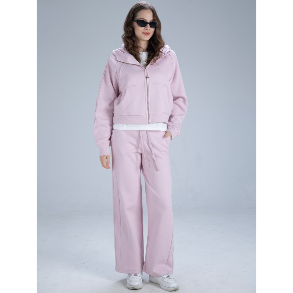 lu-lu Women's hooded fleece-lined loose-fitting jacket, thickened fitness sports running jacket, yog