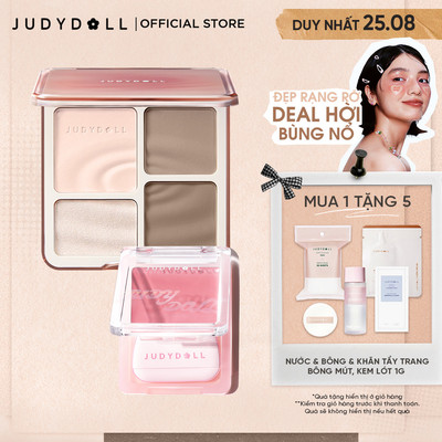 [Combo 2] Bảng Phấn Bắt Sáng Tạo Khối Highlight & Má Hồng Kem JUDYDOLL Mịn Da Bền Màu Căng Bóng