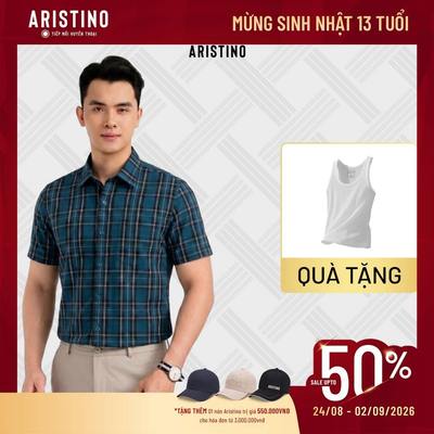 Sơ Mi Ngắn Tay Nam Aristino Business 100% Cotton Thoáng Mát Họa Tiết Đan Lát Thời Trang 1SS605EDP01