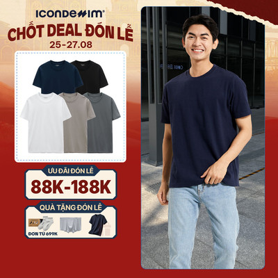 Áo thun nam trơn cổ tròn ICONDENIM, áo phông trơn vải cotton lightweight thoáng mát, siêu nhẹ, form regular ATID0190